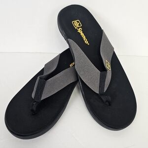 Spenco Pure Sandals Flip Flops Orthotic Support Black Grey Thong Size 11D NWOT